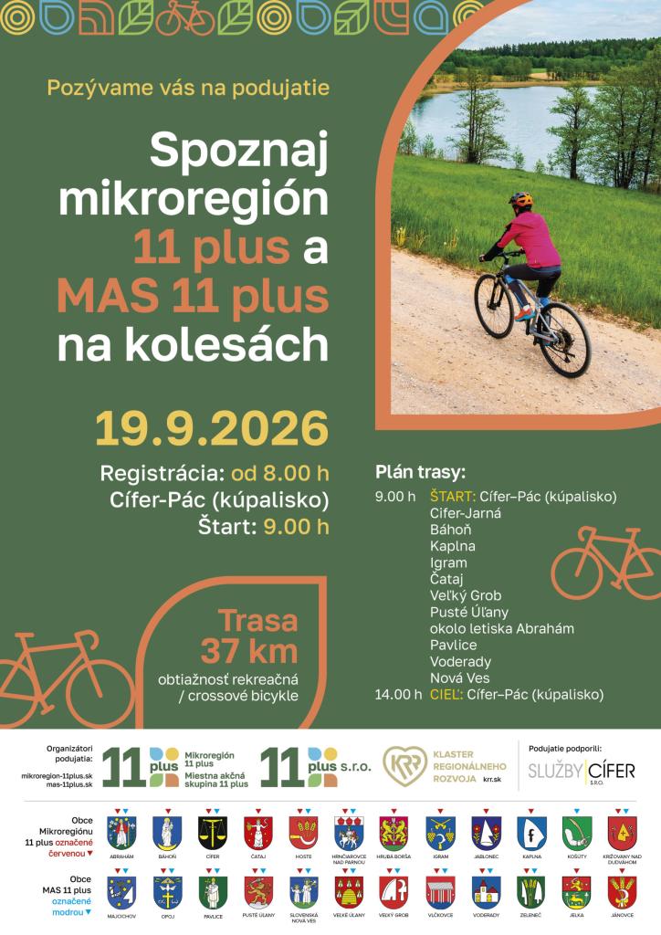 Spoznaj mikroregión 11 plus a MAS 11 plus na kolesách — 19. septembra, Cífer‑Pác (kúpalisko)